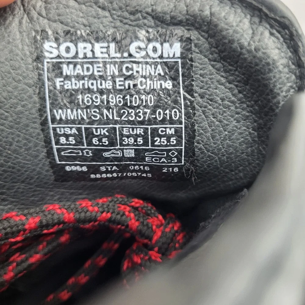 Sorel Boots Womens 8.5 Conquest Hidden Wedge Black Lace Up Hiker Alpine Lug Shoe